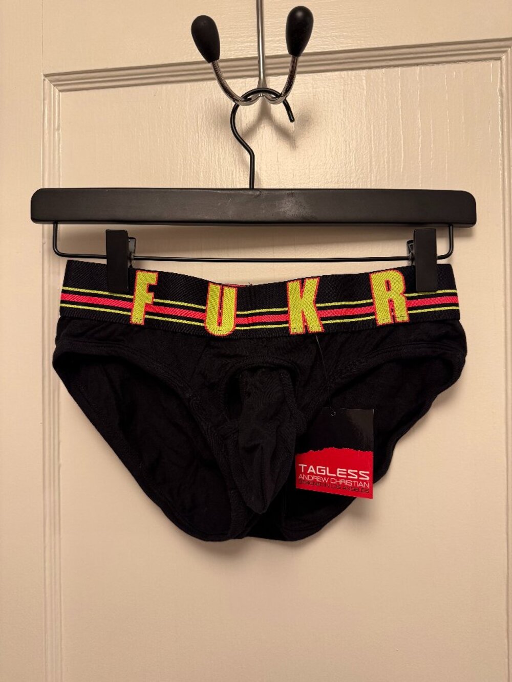 NWT Andrew Christian "FUKR" brief with cutout - SZ Small